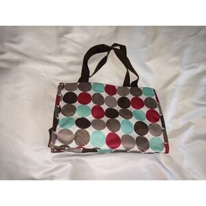 Thirty-One Small Tote Bag Polka Dot Red Teal Brown 12x8x5